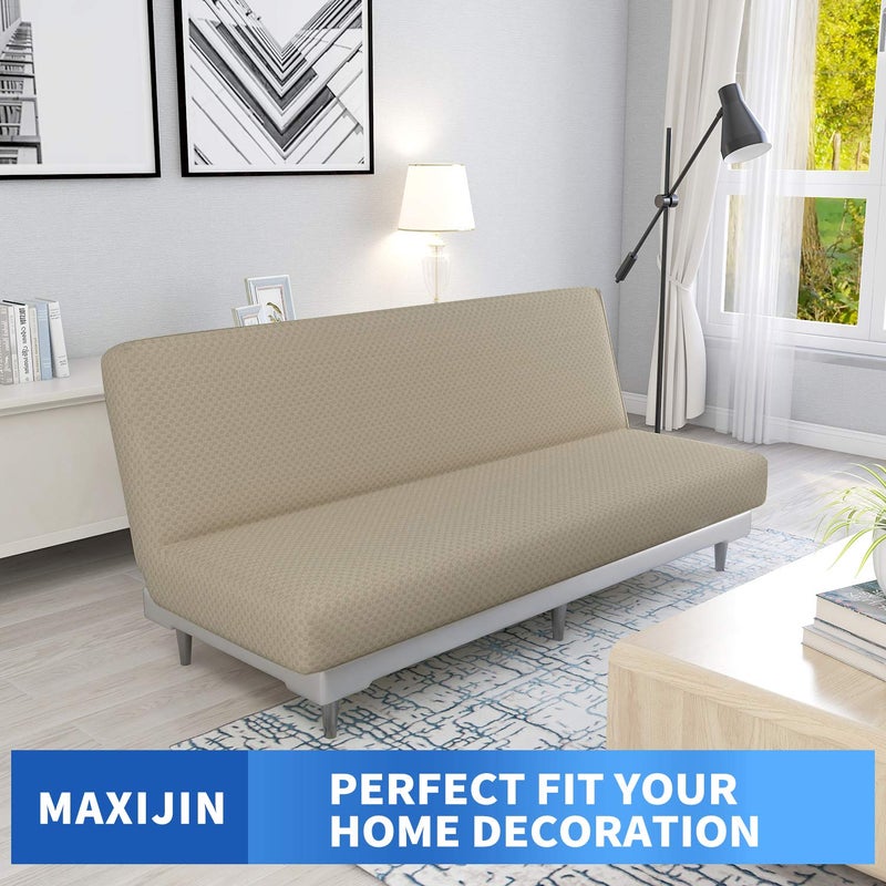 MAXIJIN غطاء فوتون ماكسيجين جاكارد قابل للتمدد بدون ذراعين غطاء أريكة فوتون غطاء فوتون ناعم مع قاعدة مرنة واقي أثاث سرير أريكة سميك، قابل للغسل في الغسالة (كاكي) - Image 2